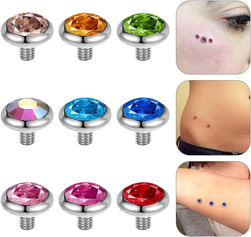 AccGin Store Surgical Steel Dermal Piercing Jewelry Tops for Women Men Cubic Zirconia Micro Dermal Anchor Tops Base Dermal Piercing 3-20Pcs Dermal Piercing Kit Hypoallergenic - Image 1